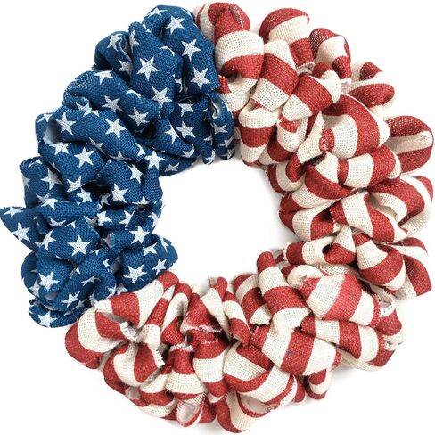 20Inch Patriotic Burlap Wreath, 4th of July Summer Burlap Stripe and Stars Printed Wreath for The Front Door, Handcrafted Memorial Day American Flag Printed Home Decoration for Indoor and Outdoor in Kuwait