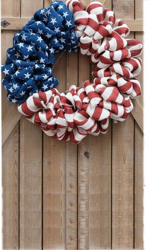 20Inch Patriotic Burlap Wreath, 4th of July Summer Burlap Stripe and Stars Printed Wreath for The Front Door, Handcrafted Memorial Day American Flag Printed Home Decoration for Indoor and Outdoor in Kuwait