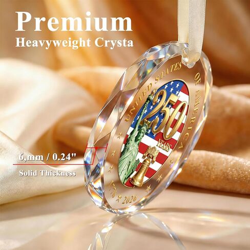 250 Anniversary USA Ornament for 4th of July Decorations - Crystal Glass Patriotic Christmas Ornaments - 1776-2026 Statue of Liberty Bell & US Flag Keepsake - Independence Day Souvenir Gifts in Saudi Arabia