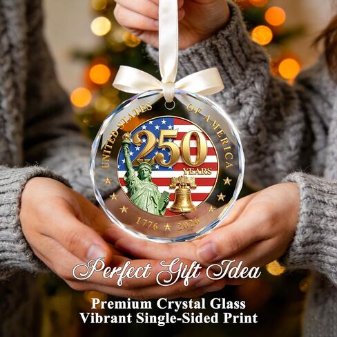 250 Anniversary USA Ornament for 4th of July Decorations - Crystal Glass Patriotic Christmas Ornaments - 1776-2026 Statue of Liberty Bell & US Flag Keepsake - Independence Day Souvenir Gifts in Saudi Arabia