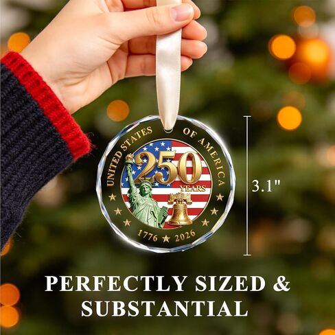 250 Anniversary USA Ornament for 4th of July Decorations - Crystal Glass Patriotic Christmas Ornaments - 1776-2026 Statue of Liberty Bell & US Flag Keepsake - Independence Day Souvenir Gifts in Saudi Arabia