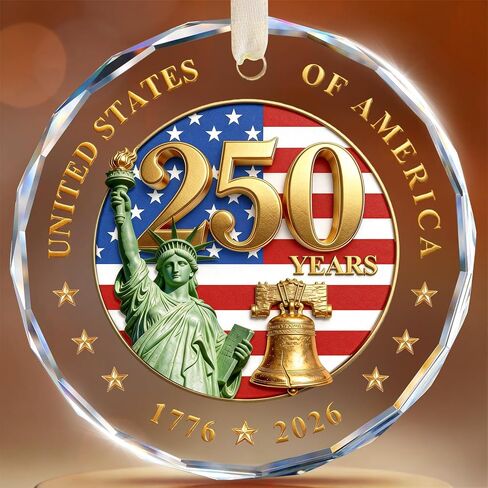 250 Anniversary USA Ornament for 4th of July Decorations - Crystal Glass Patriotic Christmas Ornaments - 1776-2026 Statue of Liberty Bell & US Flag Keepsake - Independence Day Souvenir Gifts in Saudi Arabia