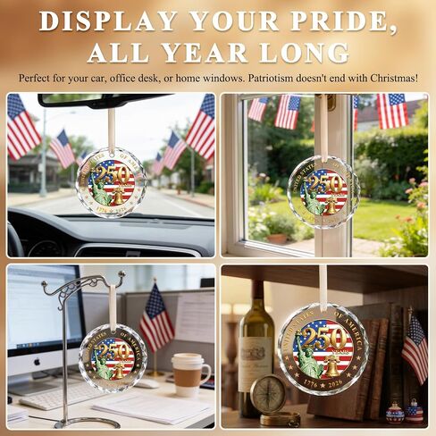 250 Anniversary USA Ornament for 4th of July Decorations - Crystal Glass Patriotic Christmas Ornaments - 1776-2026 Statue of Liberty Bell & US Flag Keepsake - Independence Day Souvenir Gifts in Saudi Arabia