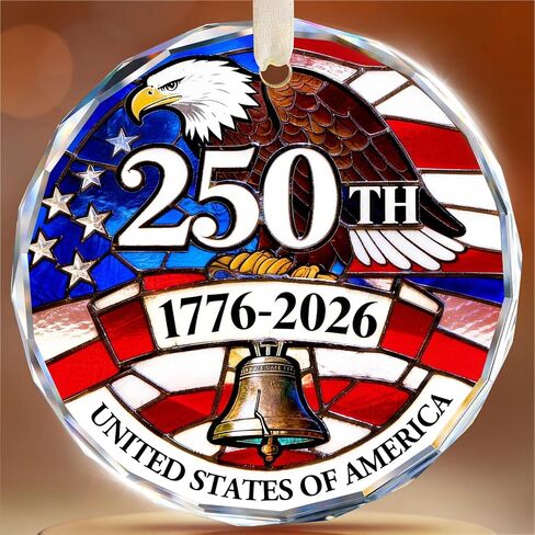 250 Anniversary USA Ornament for 4th of July Decorations - Crystal Glass Patriotic Christmas Ornaments - 1776-2026 Statue of Liberty Bell & US Flag Keepsake - Independence Day Souvenir Gifts in Saudi Arabia