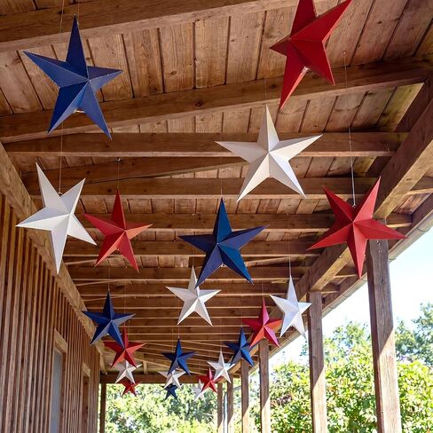 Engrowtic 18 Pcs 12'' 3D Large Patriotic Paper Stars Hanging Decorations 4th of July Red White and Blue Star Decor Outdoor Independence Day Tree Ornaments 250th Anniversary Ceiling Decoration in Kuwait