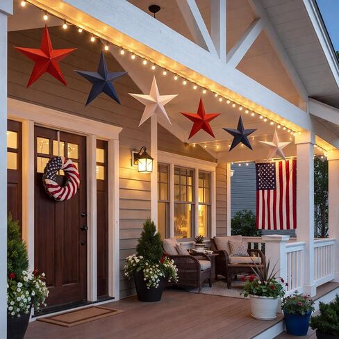 Engrowtic 18 Pcs 12'' 3D Large Patriotic Paper Stars Hanging Decorations 4th of July Red White and Blue Star Decor Outdoor Independence Day Tree Ornaments 250th Anniversary Ceiling Decoration in Kuwait