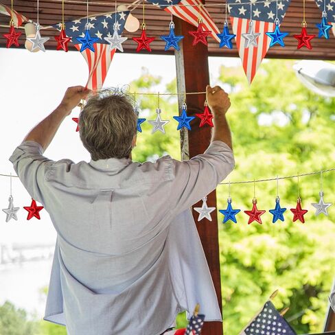 24PCS 4th of July Decorations for Tree, Patriotic Star Shaped Ornaments, Pre-Assembled Red Silver and Blue Star Ornaments, 250 Anniversary USA Merchandise for Memorial Day Fourth of July Party Decor in Saudi Arabia