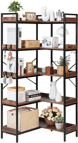 VEVOR 7 Tier Corner Bookshelf, 79" Tall Corner Bookcase with Heavy Duty Metal Frame & Wooden Shelves, Industrial Reversible L Shaped Corner Display Shelf for Bedroom, Living Room, Office in Kuwait