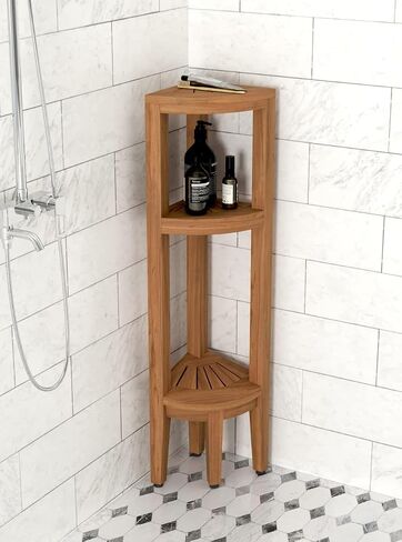 Kai Teak Corner Bath Shelf with Angled Shaving & Washing Foot Rest in Saudi Arabia