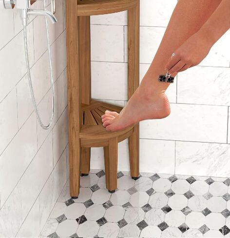 Kai Teak Corner Bath Shelf with Angled Shaving & Washing Foot Rest in Saudi Arabia