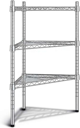 25" W x 18" D x 34" H NSF Chrome Triangle Heavy Duty Corner Shelving Kit, 3-Shelf Adjustable Wire Rack in Kuwait