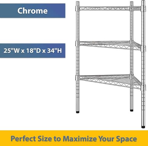 25" W x 18" D x 34" H NSF Chrome Triangle Heavy Duty Corner Shelving Kit, 3-Shelf Adjustable Wire Rack in Kuwait