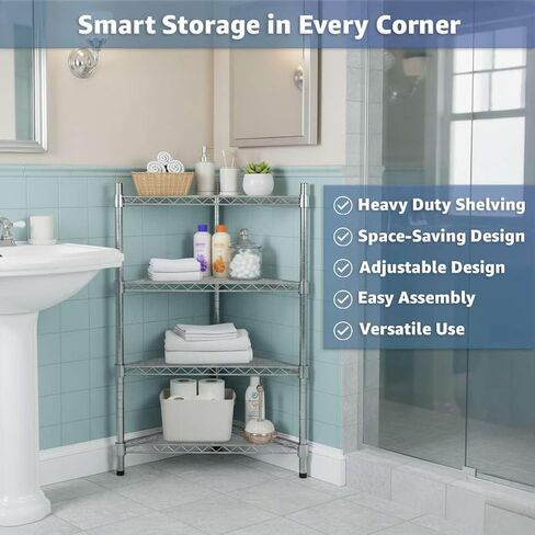 25" W x 18" D x 34" H NSF Chrome Triangle Heavy Duty Corner Shelving Kit, 3-Shelf Adjustable Wire Rack in Kuwait