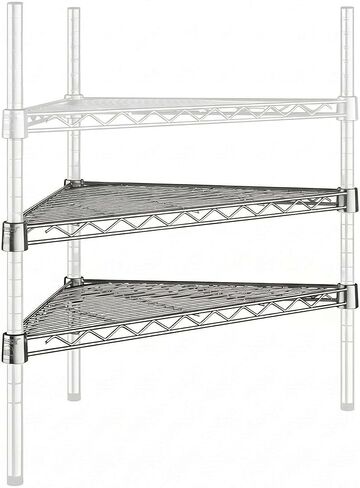 2 Pack 24" x 24" x 33.5" NSF Triangle Wire Corner Shelf Add-On, Replacement Shelf for Wire Shelving in Kuwait