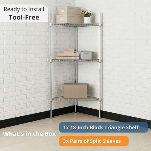 2 Pack 24" x 24" x 33.5" NSF Triangle Wire Corner Shelf Add-On, Replacement Shelf for Wire Shelving in Kuwait