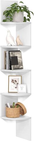 VASAGLE Corner Shelf Wall Mount, 5-Tier Floating Corner Bookshelf, Plant Shelf for Bedroom, Living Room, Bathroom, Home Office, Cloud White in Kuwait