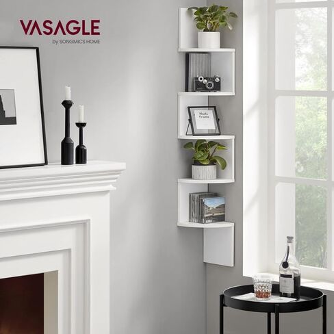 VASAGLE Corner Shelf Wall Mount, 5-Tier Floating Corner Bookshelf, Plant Shelf for Bedroom, Living Room, Bathroom, Home Office, Cloud White in Kuwait