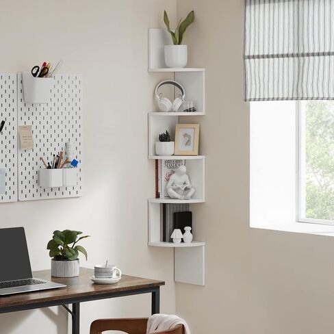 VASAGLE Corner Shelf Wall Mount, 5-Tier Floating Corner Bookshelf, Plant Shelf for Bedroom, Living Room, Bathroom, Home Office, Cloud White in Kuwait
