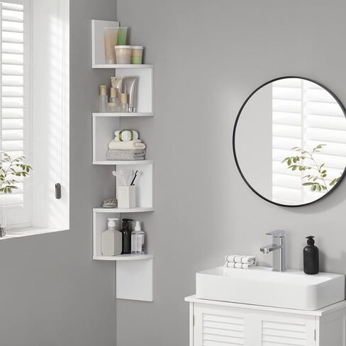VASAGLE Corner Shelf Wall Mount, 5-Tier Floating Corner Bookshelf, Plant Shelf for Bedroom, Living Room, Bathroom, Home Office, Cloud White in Kuwait