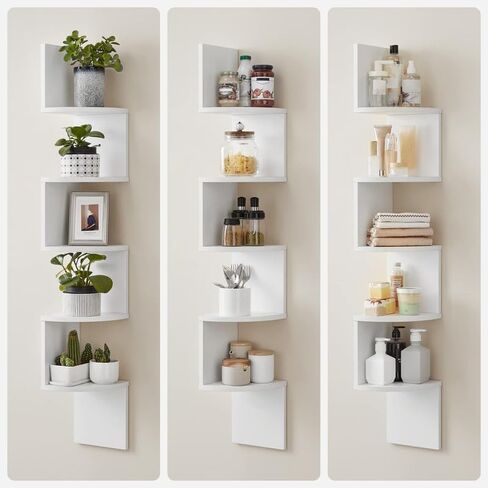 VASAGLE Corner Shelf Wall Mount, 5-Tier Floating Corner Bookshelf, Plant Shelf for Bedroom, Living Room, Bathroom, Home Office, Cloud White in Kuwait