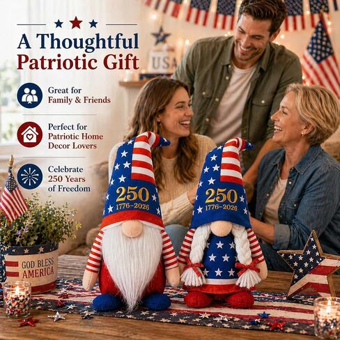 LEKSON 4th of July Decorations Patriotic Gnomes, 250 Anniversary USA Merchandise, Red White and Blue Independence Day Home Table Decor, 1776-2026 Indoor American Gnome Set of 2 in Saudi Arabia