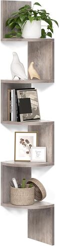 VASAGLE Corner Shelf Wall Mount, 5-Tier Floating Corner Bookshelf, Plant Shelf for Bedroom, Living Room, Bathroom, Home Office, Cloud White in Kuwait