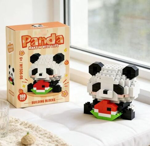 1 Piece Panda Eating Watermelon Hand-Assembled Figurine with Display Base, Cute Animal Desk Decor, Summer Theme Collectible Statue for Home Office Shelf in Kuwait