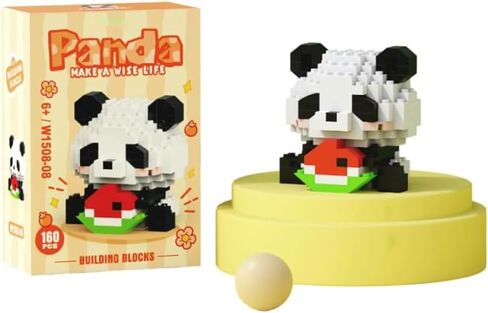 1 Piece Panda Eating Watermelon Hand-Assembled Figurine with Display Base, Cute Animal Desk Decor, Summer Theme Collectible Statue for Home Office Shelf in Kuwait