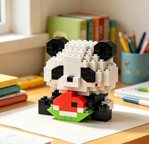 1 Piece Panda Eating Watermelon Hand-Assembled Figurine with Display Base, Cute Animal Desk Decor, Summer Theme Collectible Statue for Home Office Shelf in Kuwait