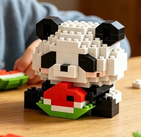 1 Piece Panda Eating Watermelon Hand-Assembled Figurine with Display Base, Cute Animal Desk Decor, Summer Theme Collectible Statue for Home Office Shelf in Kuwait