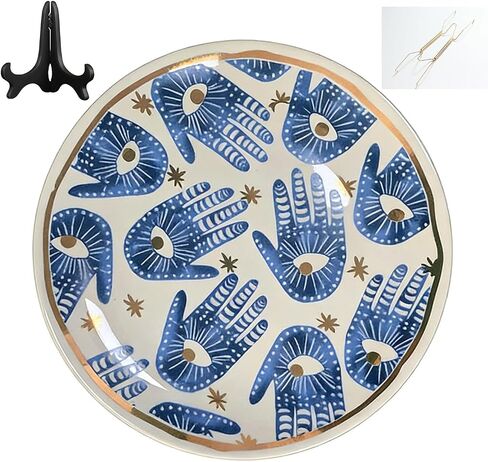 Big Eyes & Palm Decorative Plates Handmade Ceramic Ornament for Home&Office Wall Decors Desktop Ornament (with Hanger & Brackets) (Palm) in Saudi Arabia