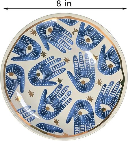 Big Eyes & Palm Decorative Plates Handmade Ceramic Ornament for Home&Office Wall Decors Desktop Ornament (with Hanger & Brackets) (Palm) in Saudi Arabia