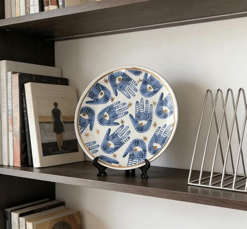 Big Eyes & Palm Decorative Plates Handmade Ceramic Ornament for Home&Office Wall Decors Desktop Ornament (with Hanger & Brackets) (Palm) in Saudi Arabia