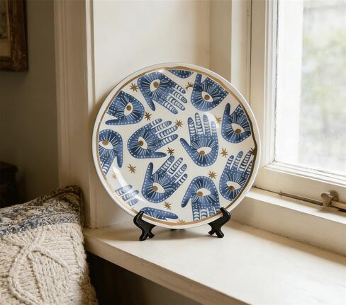 Big Eyes & Palm Decorative Plates Handmade Ceramic Ornament for Home&Office Wall Decors Desktop Ornament (with Hanger & Brackets) (Palm) in Saudi Arabia