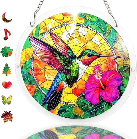 Acrylic Suncatcher Puzzle, 83 Pieces Unique Hummingbird Sun Catcher Puzzle Kit for Doors Garden and Window Hanging, DIY Suncatcher Kits for Adults, 7.4 in in Kuwait