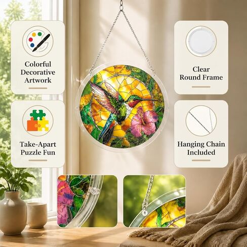 Acrylic Suncatcher Puzzle, 83 Pieces Unique Hummingbird Sun Catcher Puzzle Kit for Doors Garden and Window Hanging, DIY Suncatcher Kits for Adults, 7.4 in in Kuwait
