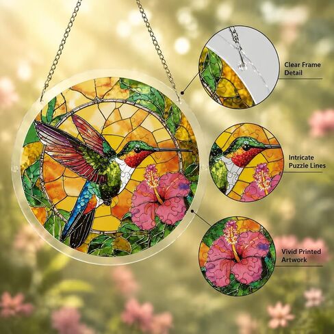 Acrylic Suncatcher Puzzle, 83 Pieces Unique Hummingbird Sun Catcher Puzzle Kit for Doors Garden and Window Hanging, DIY Suncatcher Kits for Adults, 7.4 in in Kuwait