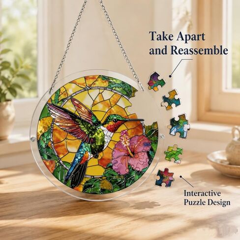 Acrylic Suncatcher Puzzle, 83 Pieces Unique Hummingbird Sun Catcher Puzzle Kit for Doors Garden and Window Hanging, DIY Suncatcher Kits for Adults, 7.4 in in Kuwait