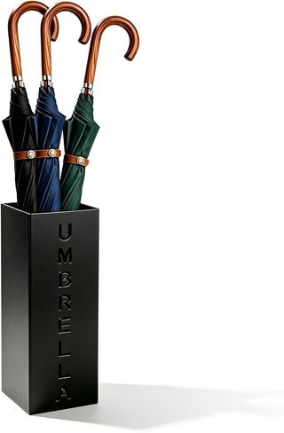 Square Metal Umbrella Canes Holder, Free Standing Umbrella Rack Stand Storage Bucket, Walking Sticks Organizer Bin for Indoor Entryway, Home, Office and Hotel, 16.3" x 6.3" x 6.3", Black in Saudi Arabia