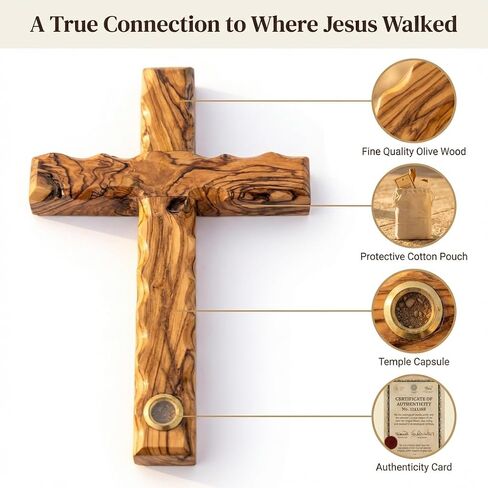 Temple Mount Soil Authentic Olive Wood Cross, 8-Inch Hand Crafted Wooden Cross Wall with Sacred Sealed Capsule – Jerusalem Cross Wall Decor – Baptism Confirmation Gifts for Christian Men & Women in Saudi Arabia