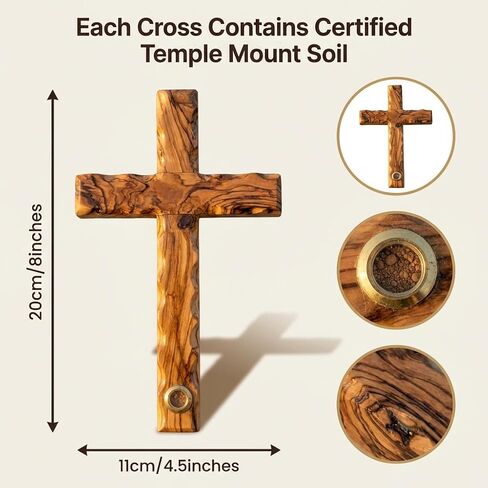 Temple Mount Soil Authentic Olive Wood Cross, 8-Inch Hand Crafted Wooden Cross Wall with Sacred Sealed Capsule – Jerusalem Cross Wall Decor – Baptism Confirmation Gifts for Christian Men & Women in Saudi Arabia