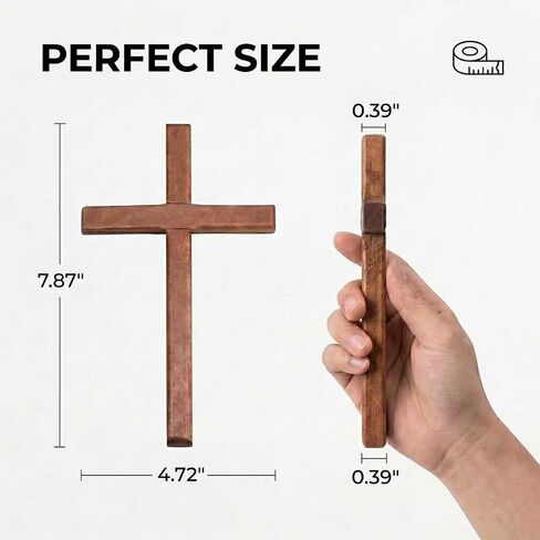 Christian Wooden Cross for Wall and Table, 7.87" x 4.7" Premium Small Handheld Prayer Cross with Hook, Spiritual Religious Gift for Christmas Baptism Altar Church Home Room Decor in Saudi Arabia