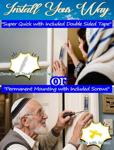 Exquisite Enamel Design Mezuzah with Scroll, Easy Install Use Double-Sided Tape, Royal Blue Mezuzah for Door with Crystal Diamond Accent for Any Memorable Jewish Occasions, 3.8" in Kuwait