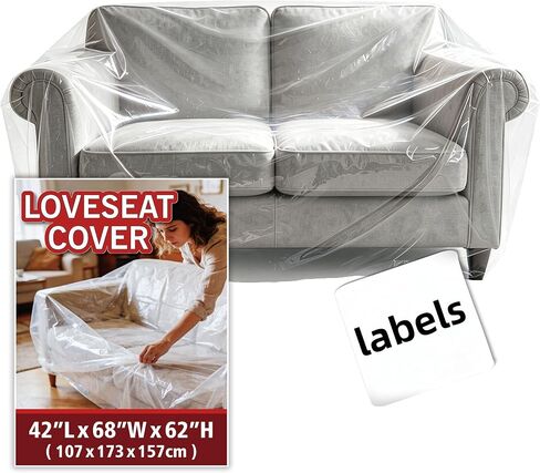Plastic Clear Sofa Loveseat Furniture Covers for Moving Storage, Waterproof and Dust Proof, Extra Large Clear Furniture Moving Covers for Couch with Label, Bag Open Size 65x 42 x 34 Inch in Saudi Arabia
