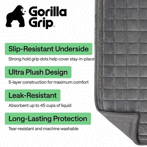 GORILLA GRIP مقاومة للانزلاق والتسرب، بطانية غطاء وسادة أريكة مبطنة كبيرة الحجم، أغطية أريكة ناعمة للكلاب الأريكة، حامي أثاث قابل للغسل في الغسالة، أرائك صديقة للحيوانات الأليفة، رمادي، 78 × 28 بوصة in Kuwait