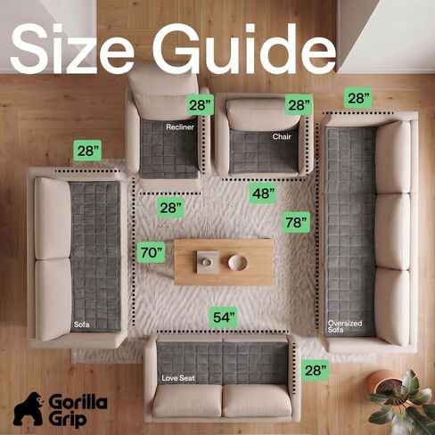 GORILLA GRIP مقاومة للانزلاق والتسرب، بطانية غطاء وسادة أريكة مبطنة كبيرة الحجم، أغطية أريكة ناعمة للكلاب الأريكة، حامي أثاث قابل للغسل في الغسالة، أرائك صديقة للحيوانات الأليفة، رمادي، 78 × 28 بوصة in Kuwait