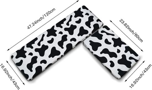Cowhide Milk Cow Print Kitchen Rug Set 2 PCS Floor Mats Washable Non-Slip Soft Flannel Runner Rug Doormat Carpet for Floor Home Bathroom, 17" x 47"+17" x 24"-M in Saudi Arabia