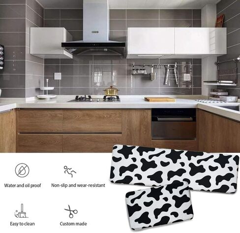 Cowhide Milk Cow Print Kitchen Rug Set 2 PCS Floor Mats Washable Non-Slip Soft Flannel Runner Rug Doormat Carpet for Floor Home Bathroom, 17" x 47"+17" x 24"-M in Saudi Arabia