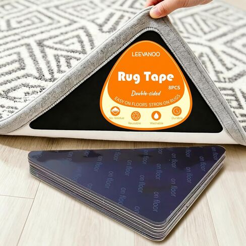 8PCS Triangle Rug Tape, Non Slip Rug Pads Grippers for Hardwood Floors & Tiles, Reusable Double Sided Carpet Tape, Rug Corner Stickers Keep Rugs Flat & in Place in Saudi Arabia