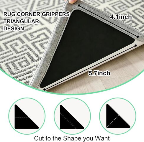 8PCS Triangle Rug Tape, Non Slip Rug Pads Grippers for Hardwood Floors & Tiles, Reusable Double Sided Carpet Tape, Rug Corner Stickers Keep Rugs Flat & in Place in Saudi Arabia